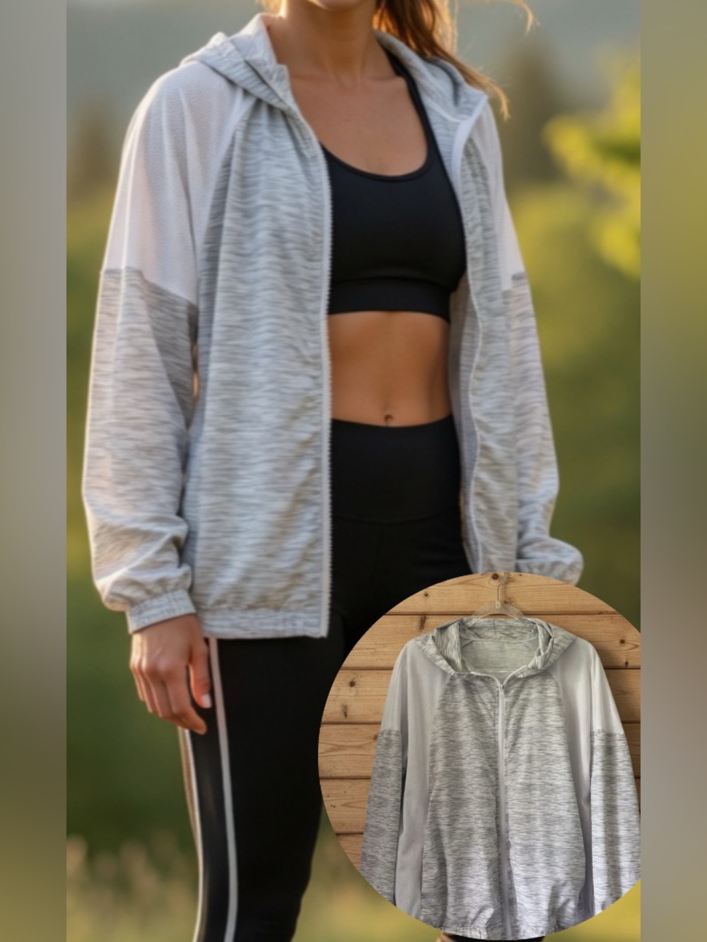 CALI Sports 2X Silver Space-Dye Lightweight Hooded Zip Jacket